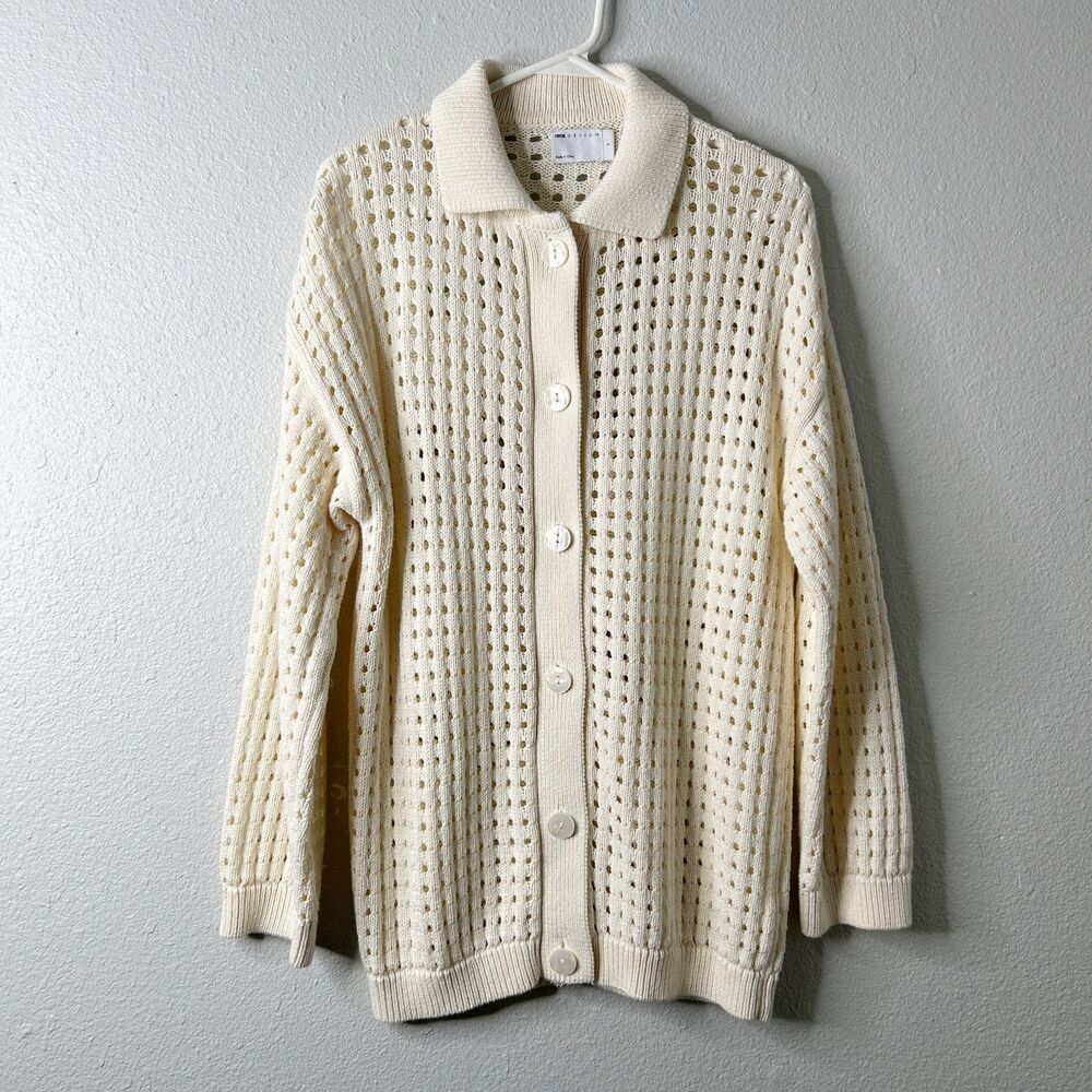 ASOS DESIGN Womens Shirt Button Down Open Stitch Knit Collared Small Cream